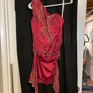 Mandalay vintage Elegant Red One-Shoulder midi cocktail Dress